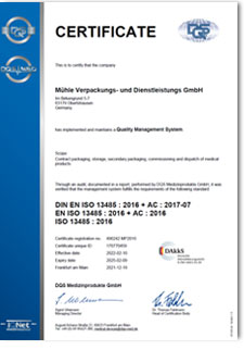 Certificate DIN EN ISO 13485 : 2016 + AC : 2017-07